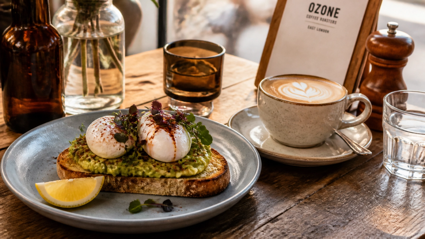 Gourmet brunch spread featuring fresh seasonal ingredients and artisanal coffee
